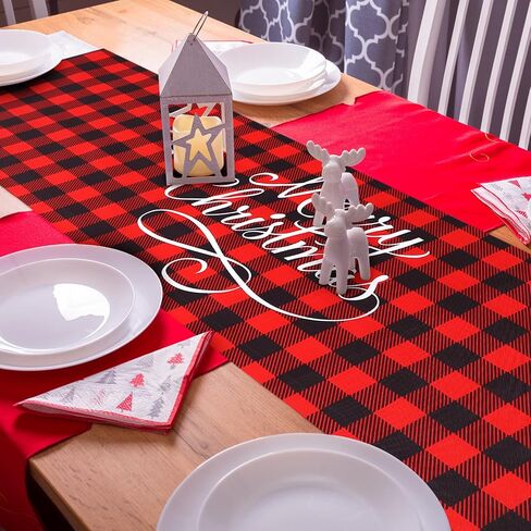 4 Pcs Christmas Covers for Chairs Buffalo Chair Covers with Red Black Buffalo Plaid Table Runner Christmas Dining Chair Cover Santa Hat Slipcover Xmas Chair Back Cover for Holiday Party Decoration in Saudi Arabia