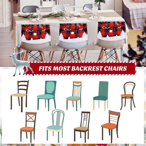 4 Pcs Christmas Covers for Chairs Buffalo Chair Covers with Red Black Buffalo Plaid Table Runner Christmas Dining Chair Cover Santa Hat Slipcover Xmas Chair Back Cover for Holiday Party Decoration in Saudi Arabia