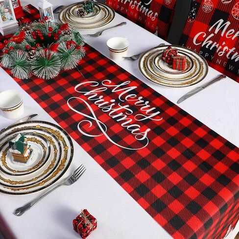 4 Pcs Christmas Covers for Chairs Buffalo Chair Covers with Red Black Buffalo Plaid Table Runner Christmas Dining Chair Cover Santa Hat Slipcover Xmas Chair Back Cover for Holiday Party Decoration in Saudi Arabia