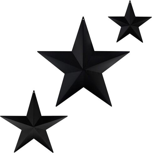 CVHOMEDECO. هدايا كلاسيكية ريفية عتيقة من Primitives ديكور حائط/باب معدني على شكل نجمة الحظيرة المعدنية، 12/8/5.5 بوصة، 3 قطع/مجموعة. (مات بلاك) in Kuwait