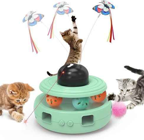 doopo Cat Toys 5 in 1 Automatic Interactive Kitten Toy, Laser Pointer, Catnip, Track Balls, Fluttering Butterfly, Moving Ambush Feather, Dual Power Supplies, Cat Toys for Bored Indoor Adult Cats Dogs in Kuwait