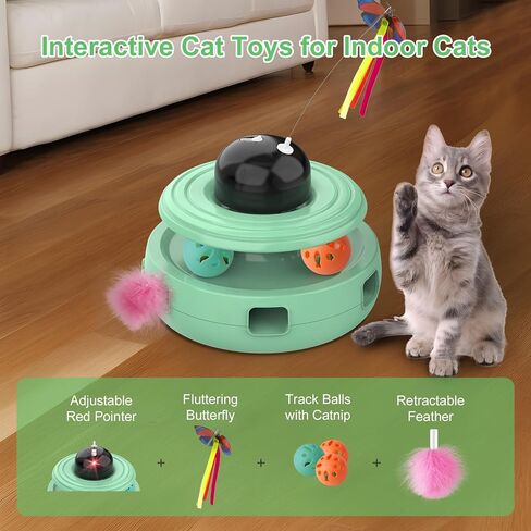 doopo Cat Toys 5 in 1 Automatic Interactive Kitten Toy, Laser Pointer, Catnip, Track Balls, Fluttering Butterfly, Moving Ambush Feather, Dual Power Supplies, Cat Toys for Bored Indoor Adult Cats Dogs in Kuwait