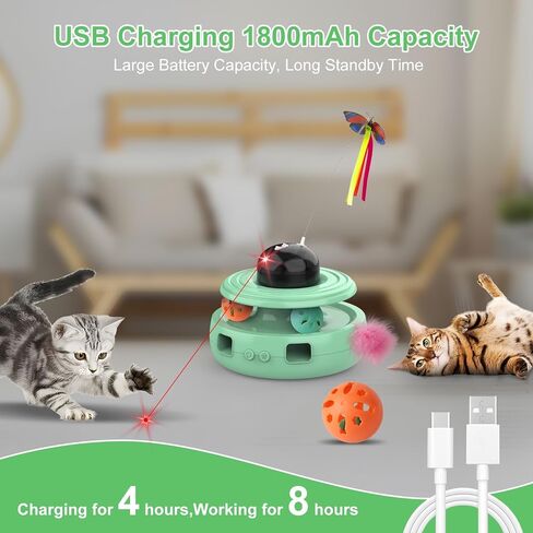 doopo Cat Toys 5 in 1 Automatic Interactive Kitten Toy, Laser Pointer, Catnip, Track Balls, Fluttering Butterfly, Moving Ambush Feather, Dual Power Supplies, Cat Toys for Bored Indoor Adult Cats Dogs in Kuwait
