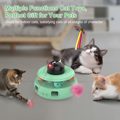 doopo Cat Toys 5 in 1 Automatic Interactive Kitten Toy, Laser Pointer, Catnip, Track Balls, Fluttering Butterfly, Moving Ambush Feather, Dual Power Supplies, Cat Toys for Bored Indoor Adult Cats Dogs in Kuwait