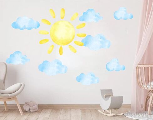 ملصقات حائط كبيرة بتصميم شمس وسحب، ملصقات حائط بتصميم سحاب، ملصقات حائط قابلة للازالة للاطفال، ملصقات حائط قابلة للازالة لتزيين غرفة الاطفال وغرفة النوم in Kuwait