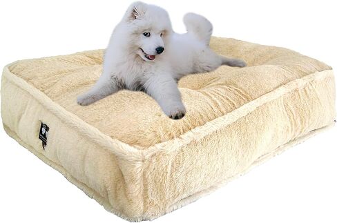 سرير مستطيل الشكل للحيوانات الأليفة والكلاب من بيسي آند بارني متوسط الشعر الطبيعي الفاخر الفاخر من الفرو الصناعي المخملي للغاية (مقاسات متعددة) in Kuwait