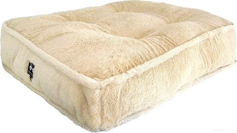 سرير مستطيل الشكل للحيوانات الأليفة والكلاب من بيسي آند بارني متوسط الشعر الطبيعي الفاخر الفاخر من الفرو الصناعي المخملي للغاية (مقاسات متعددة) in Kuwait