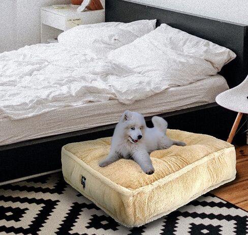 سرير مستطيل الشكل للحيوانات الأليفة والكلاب من بيسي آند بارني متوسط الشعر الطبيعي الفاخر الفاخر من الفرو الصناعي المخملي للغاية (مقاسات متعددة) in Kuwait