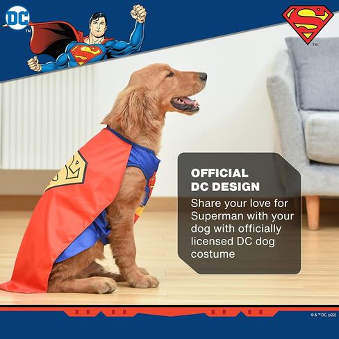 DC Comics Superhero Superman Halloween Dog Costume - Size Medium- | DC Superhero Halloween Costumes for Dogs, Funny Dog Costumes | Officially Licensed DC Dog Halloween Costume Blue in Saudi Arabia