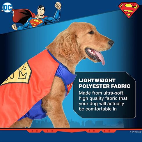 DC Comics Superhero Superman Halloween Dog Costume - Size Medium- | DC Superhero Halloween Costumes for Dogs, Funny Dog Costumes | Officially Licensed DC Dog Halloween Costume Blue in Saudi Arabia