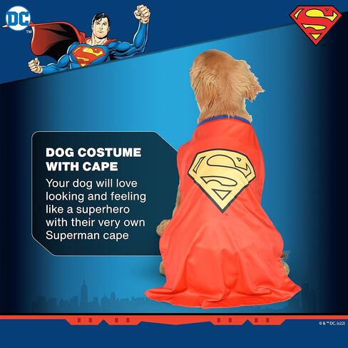 DC Comics Superhero Superman Halloween Dog Costume - Size Medium- | DC Superhero Halloween Costumes for Dogs, Funny Dog Costumes | Officially Licensed DC Dog Halloween Costume Blue in Saudi Arabia