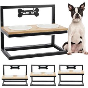 WANTRYAPET أوعية تغذية الكلاب المرتفعة قابلة للتعديل 3 ارتفاعات، أوعية مياه طعام مقاومة للكسر، حامل تغذية الحيوانات الأليفة المرتفع مع علامات الأسماء وعلامة، مثالية للجراء والقطط والكلاب، حاصلة على براءة اختراع in Kuwait