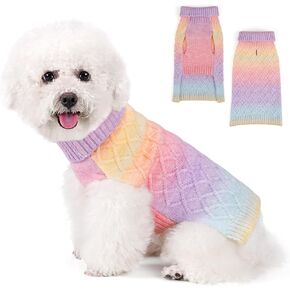 WOYYHO Dog Sweater for Small Dogs Colorful Knitted Puppy Sweaters with Leash Hole Turtleneck Pet Dog Sweaters Winter Warm Dog Clothes Rainbow Dog Sweaters for Chihuahua Yorkies Havanese (Size L)