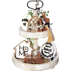 8 Pieces Farmhouse Tiered Tray Decor Set - Wooden Rustic Home Tier Tray Decorative Item for Sweet Home & Kitchen Table Party Decor in Kuwait