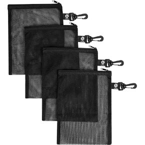 PALTERWEAR Mesh Zipper Bag with Clip - For Camping Outdoor Snorkeling - Set of 4 (Black, 10 x 15 inch) in Kuwait