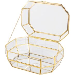 Vellon Gold and Clear Jewelry Trinket Box, Glass Decorative Box, Chic Design Storage for Cosmetic/Bracelet/Necklace/Ring, Idea Gift, Including 26 Glass Panels and 112 Golden Metal Line in Kuwait