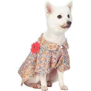 قبعة معطف للكلاب من Blueberry Pet Marled Carolina باللون الأزرق مناسبة لجميع الأحوال الجوية مع قلادة وزهرة قابلة للفصل، طول الظهر 25.4 سم، عبوة من ملابس واحدة للكلاب