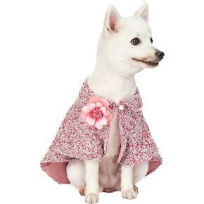 Blueberry Pet Marled Carolina Blue All-weather Handmade Knit Dog Poncho Cape with Detachable Necklace & Flower, Back Length 10", Pack of 1 Clothes for Dogs
