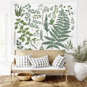 ARBINSON الأعشاب النباتية نسيج الجدار شنقا الطبيعة Wildfloral الربيع الأخضر الأبيض نسيج لغرفة النوم الجمالية النوم غرفة المعيشة ديكور المنزل (59.1 "× 82.7"، الأخضر والأبيض) in Kuwait