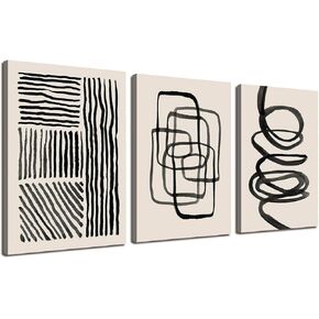 Orange Minimalist Boho Wall Art Geometry Neutral Abstract Art Modern 3 Pieces Stretched and Framed Artwork HD Pictures Canvas Prints Wall Art for Bedroom Office Home Bathroom Wall Decor 12"x16"x3