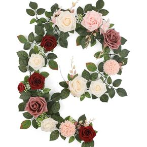 5FT Artificial Rose Flower Burgundy Fake Floral Garland for Wedding Ceremony Backdrop Arch Flowers Table Centerpieces Decorations
