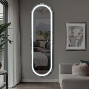 NicBex 63 x 20 Inch Oval Full Length Mirror with LED Lights, Wall Mounted Mirror, Color Dimmable & Brightness Adjustment for Bedroom,Living Room, Black in Kuwait