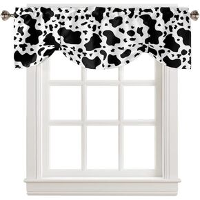 Cow Print Valance Black and White Window Curtain Valances for Kitchen Half Cafe Short Topper Treatment Rod Pocket Panel Window Shades 18x54 Inch in Kuwait