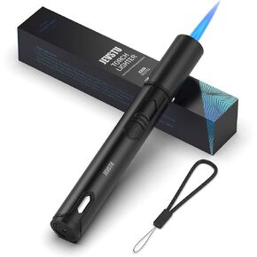JEVSTU Torch Lighter, Butane Lighter with Fuel Level Window for Candle, Adjustable Fire Jet Torch Windproof Lighter Long for Grill Cooking Survival, Mini Men Gifts, Black (Lighter Fluid not Included) in Saudi Arabia