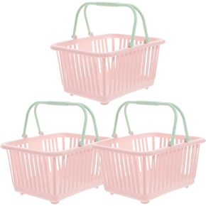 Gadpiparty 3pcs Small Plastic Shopping Baskets Kids Grocery Baskets with Handles Tiny Organizer Container Bin for Eggs Fruits Veggies Snacks White
