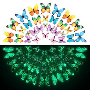 96 Pieces Butterfly Wall Decals Glow in The Dark Butterflies Decor for Ceiling Adhesive Removable 3D Luminous Mural Stickers for Kid Bedroom Nursery Living Room Home Garden Decoration, Multi Colors in Kuwait