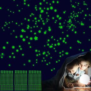 Glow in The Dark Stars Wall Stickers 633 Pcs Tiny 3D Stars Decor for Ceiling Self-Adhesive Star Shaped Stickers Create a Realistic Starry Sky,Room Decor(Green)