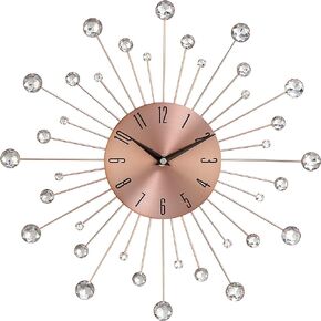 Deco 79 Metal Starburst Wall Clock with Crystal Accents, 15" x 1" x 15", Copper