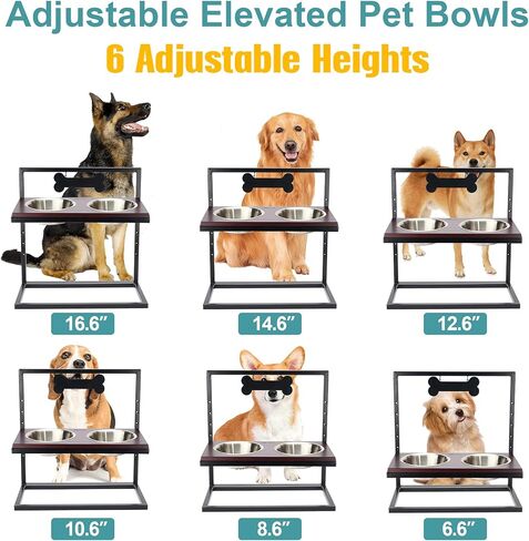 WANTRYAPET أوعية تغذية الكلاب المرتفعة قابلة للتعديل 3 ارتفاعات، أوعية مياه طعام مقاومة للكسر، حامل تغذية الحيوانات الأليفة المرتفع مع علامات الأسماء وعلامة، مثالية للجراء والقطط والكلاب، حاصلة على براءة اختراع in Kuwait