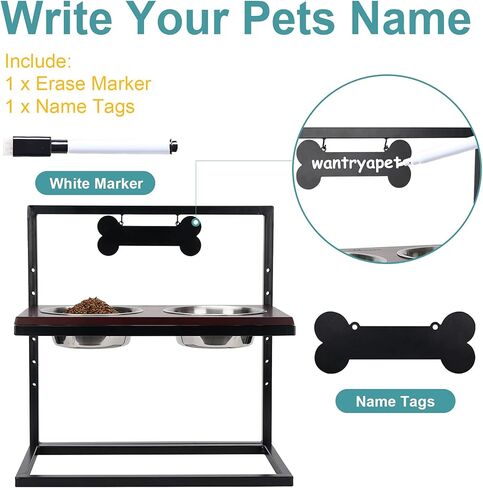 WANTRYAPET أوعية تغذية الكلاب المرتفعة قابلة للتعديل 3 ارتفاعات، أوعية مياه طعام مقاومة للكسر، حامل تغذية الحيوانات الأليفة المرتفع مع علامات الأسماء وعلامة، مثالية للجراء والقطط والكلاب، حاصلة على براءة اختراع in Kuwait