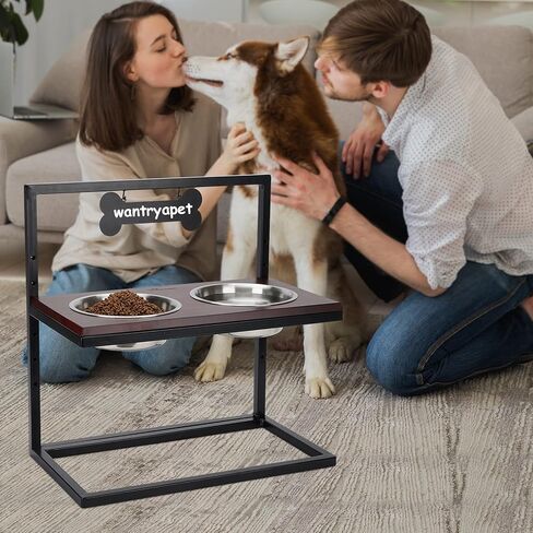 WANTRYAPET أوعية تغذية الكلاب المرتفعة قابلة للتعديل 3 ارتفاعات، أوعية مياه طعام مقاومة للكسر، حامل تغذية الحيوانات الأليفة المرتفع مع علامات الأسماء وعلامة، مثالية للجراء والقطط والكلاب، حاصلة على براءة اختراع in Kuwait