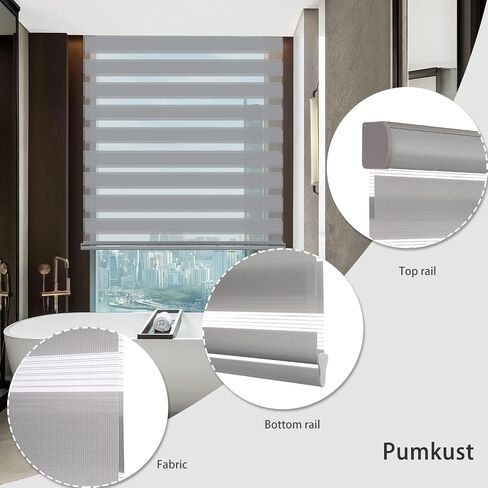 ستائر Pumkust اللاسلكية للنوافذ (45 بوصة عرض × 72 بوصة ارتفاع، أبيض) ستائر نهارية وليلية بدون توقف بطبقة مزدوجة ظلال نوافذ دوارة، نافذة تصفية الضوء مع شبكة، للمنزل والمكتب، سهلة التركيب in Saudi Arabia
