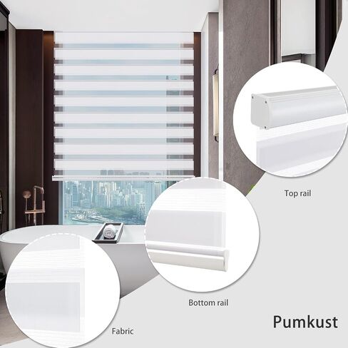 ستائر Pumkust اللاسلكية للنوافذ (45 بوصة عرض × 72 بوصة ارتفاع، أبيض) ستائر نهارية وليلية بدون توقف بطبقة مزدوجة ظلال نوافذ دوارة، نافذة تصفية الضوء مع شبكة، للمنزل والمكتب، سهلة التركيب in Saudi Arabia