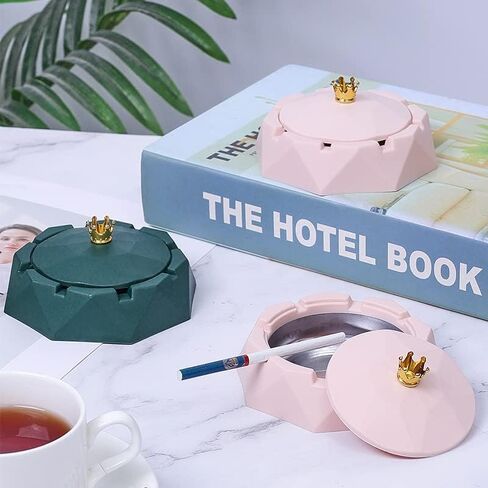 Tabletop Cute Ashtray with Lids,Pink Stainless Steel Ashtray,Windproof,Cigarettes Ashtray for Indoor or Outdoor Use,Desktop Smoking-Ash Tray for Home,Office Decoration in Kuwait