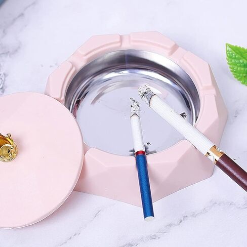 Tabletop Cute Ashtray with Lids,Pink Stainless Steel Ashtray,Windproof,Cigarettes Ashtray for Indoor or Outdoor Use,Desktop Smoking-Ash Tray for Home,Office Decoration in Kuwait