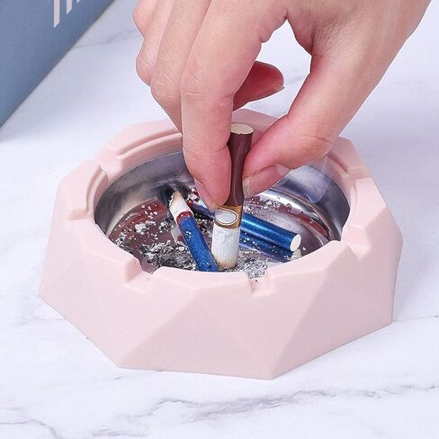 Tabletop Cute Ashtray with Lids,Pink Stainless Steel Ashtray,Windproof,Cigarettes Ashtray for Indoor or Outdoor Use,Desktop Smoking-Ash Tray for Home,Office Decoration in Kuwait
