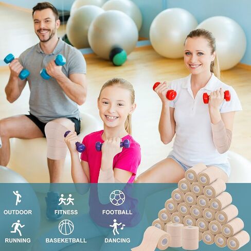30 Rolls Adhesive Elastic Tape Bandage Tape Self Adhesive Bandage Wrap Elastic Tape Flexible Stretch Bandages for Sports Ankle Knee and Wrist Sprains Animal Pets (2 Inch x 5 Yard) in Saudi Arabia