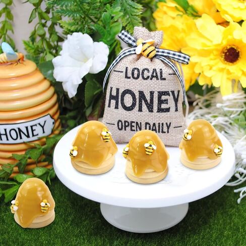 Howogee Wood Beehive Decor Farmhouse Bee Tiered Tray Display Spring Summer Bumble Bee Skep Nursery Home Decorations, 4 PCS in Saudi Arabia