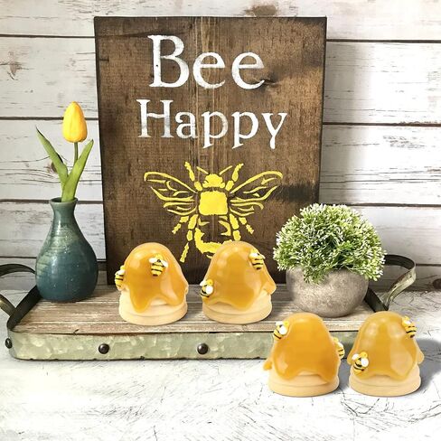 Howogee Wood Beehive Decor Farmhouse Bee Tiered Tray Display Spring Summer Bumble Bee Skep Nursery Home Decorations, 4 PCS in Saudi Arabia
