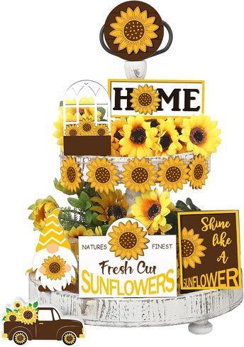 Jetec 12 Pcs Valentine's Day Tiered Tray Decor Set Valentines Heart Wood Sign Gnome Truck Rustic Farmhouse Tray Signs Table Decor for Romantic Valentine's Day Home Kitchen(Sunflower, 12 Pcs) in Saudi Arabia