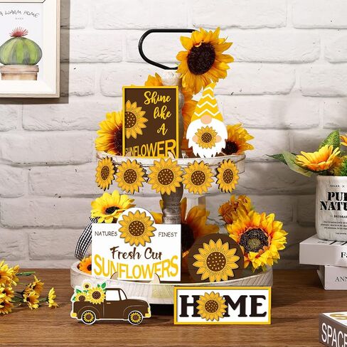 Jetec 12 Pcs Valentine's Day Tiered Tray Decor Set Valentines Heart Wood Sign Gnome Truck Rustic Farmhouse Tray Signs Table Decor for Romantic Valentine's Day Home Kitchen(Sunflower, 12 Pcs) in Saudi Arabia