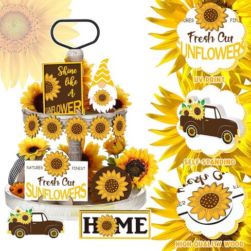Jetec 12 Pcs Valentine's Day Tiered Tray Decor Set Valentines Heart Wood Sign Gnome Truck Rustic Farmhouse Tray Signs Table Decor for Romantic Valentine's Day Home Kitchen(Sunflower, 12 Pcs) in Saudi Arabia