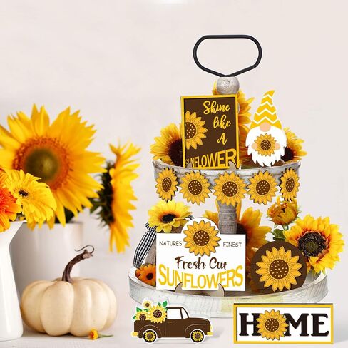 Jetec 12 Pcs Valentine's Day Tiered Tray Decor Set Valentines Heart Wood Sign Gnome Truck Rustic Farmhouse Tray Signs Table Decor for Romantic Valentine's Day Home Kitchen(Sunflower, 12 Pcs) in Saudi Arabia