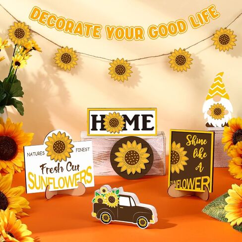 Jetec 12 Pcs Valentine's Day Tiered Tray Decor Set Valentines Heart Wood Sign Gnome Truck Rustic Farmhouse Tray Signs Table Decor for Romantic Valentine's Day Home Kitchen(Sunflower, 12 Pcs) in Saudi Arabia