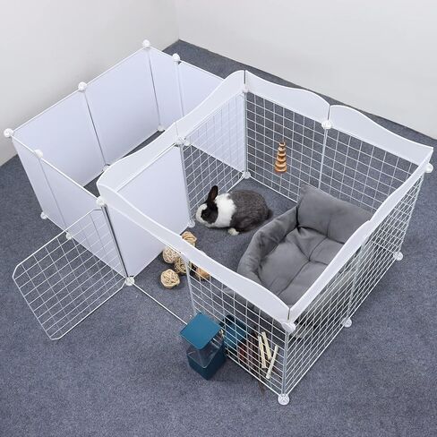 VCZONE 9.5 قدم مربع روضة خنزير غينيا في الأماكن المغلقة مع الباب والدانتيل، 14 لوحة قفص روضة DIY لأرنب الحيوانات الصغيرة، خنازير غينيا، الكلب الصغير والقط، 49.2 × 28 × 22 بوصة، الزخارف غير متضمنة in Kuwait