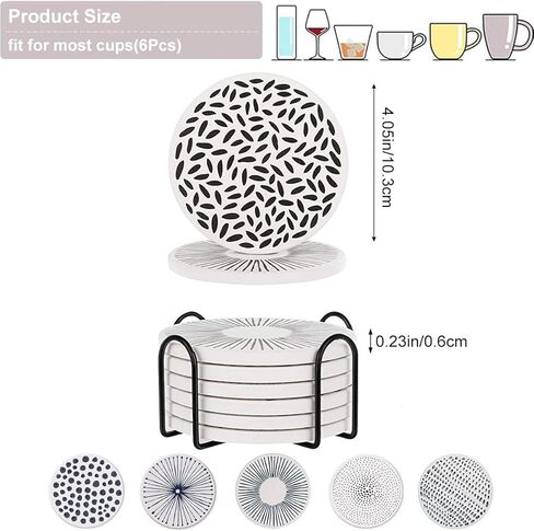 YumSur Drink Coasters Set of 6 Absorbent Ceramic Stone Coasters with Cork Bottom，Flower Heat and Scratch Resistance Decorative Drink Mats Coasters Cup Coasters in Saudi Arabia